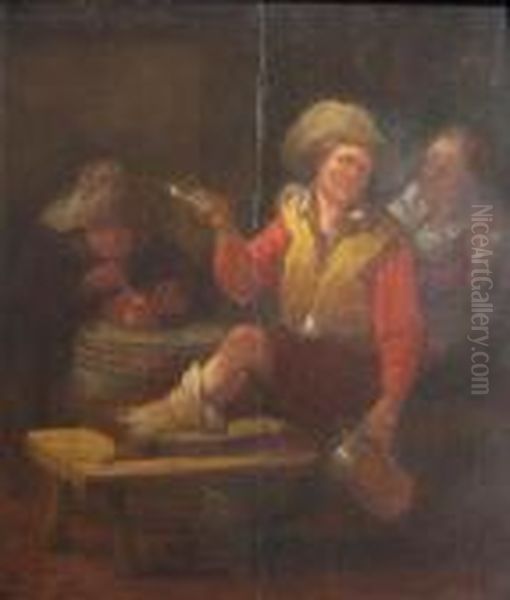 Dutch Tavern Scene Oil Painting by Claes Molenaar (see Molenaer)