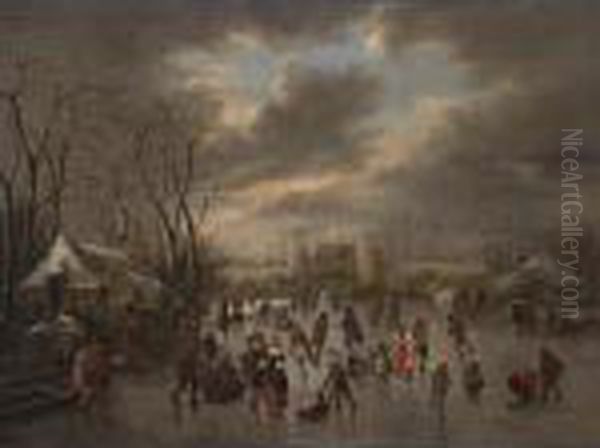 A Winter Landscape With A View Of Haarlem From The North With The Oil Painting by Claes Molenaar (see Molenaer)