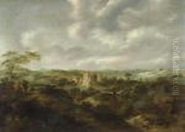 Landscape With View Of Ruins Of Schloss Brederode. Oil Painting by Claes Molenaar (see Molenaer)