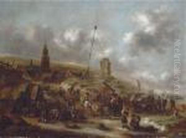 The Beach At Scheveningen With Fishermen Unloading Theircatch Oil Painting by Claes Molenaar (see Molenaer)