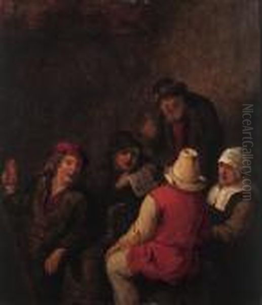 Boors Merrymaking In An Inn Oil Painting by Claes Molenaar (see Molenaer)