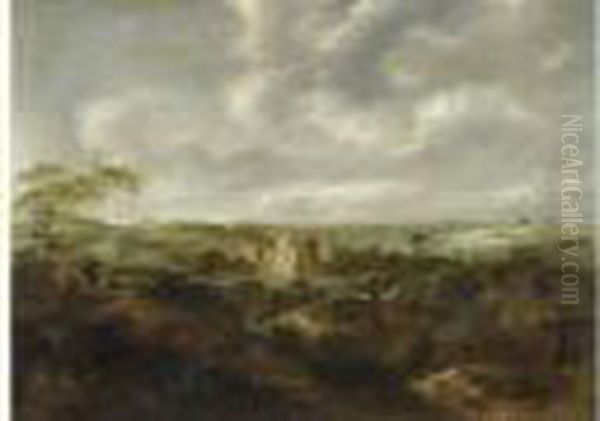 Landscape With View Of Ruins Of Schloss Brederode. Oil Painting by Claes Molenaar (see Molenaer)