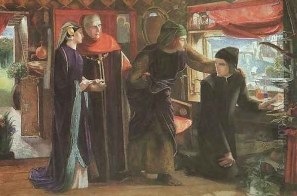 Dante drawing an Angel on the First Anniversary of the Death of Beatrice Oil Painting by Dante Gabriel Rossetti