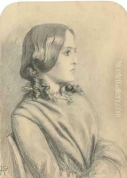 Portrait of Margaret Thompson, half-length, in profile to the right Oil Painting by Dante Gabriel Rossetti