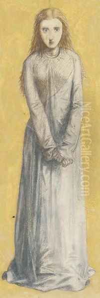 Study of a girl, her hands clasped, walking towards the spectator Oil Painting by Dante Gabriel Rossetti