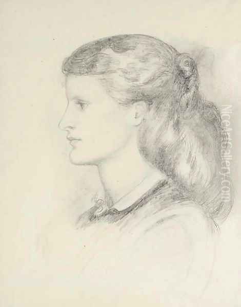 Portrait of Annie Miller, bust-length, in profile to left Oil Painting by Dante Gabriel Rossetti