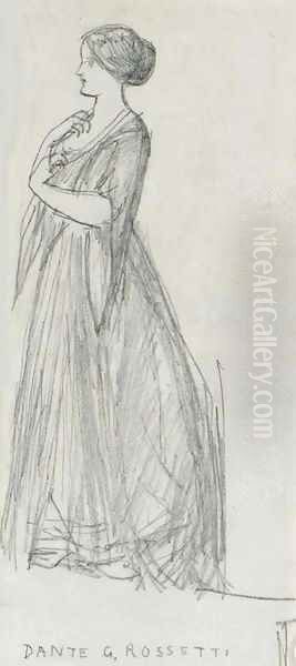 Study of a standing female figure, facing left Oil Painting by Dante Gabriel Rossetti