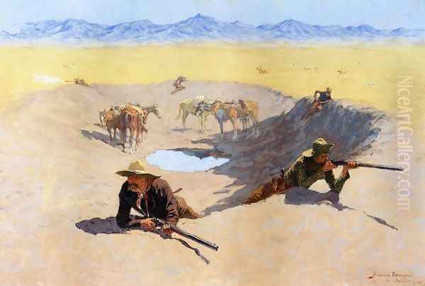 Fight For The Water Hole Oil Painting by Frederic Remington