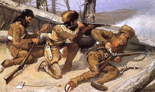 A Brush With The Redskins Oil Painting by Frederic Remington