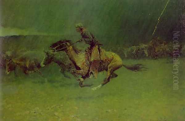 Remington Stampede Oil Painting by Frederic Remington