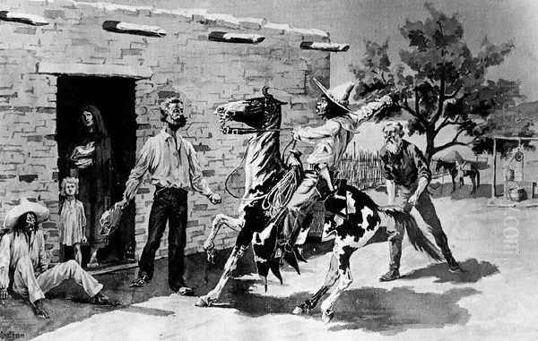 Remington's original wash drawing for the Harper's Weekly illustration 'The Apaches Are Coming'. Frederic R Oil Painting by Frederic Remington