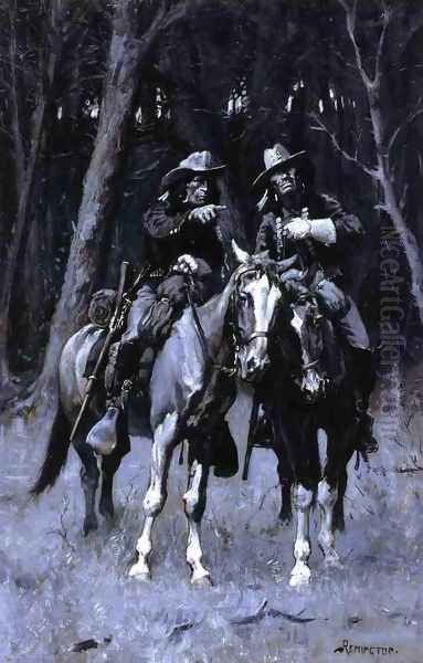 Cheyenne Scouts Patrolling The Big Timber Of The North Canadian Oklahoma Oil Painting by Frederic Remington