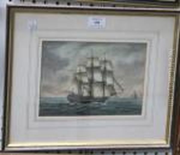 British Man-o'-war In Calm Waters Near Other Sailing Vessels Oil Painting by Peter Monamy