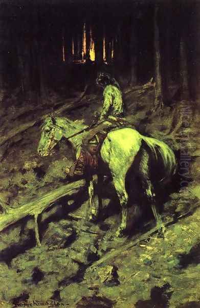 Apache Fire Signal Oil Painting by Frederic Remington