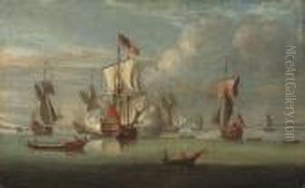 The Royal Yacht 
Peregrine
 Arriving In The Thames Estuarywith King George I Aboard, September 1714 Oil Painting by Peter Monamy