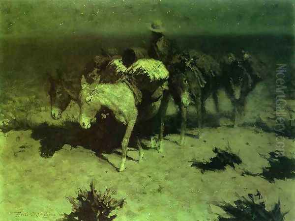 A Pack Train Oil Painting by Frederic Remington