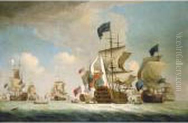 The English Fleet At Sea Oil Painting by Peter Monamy