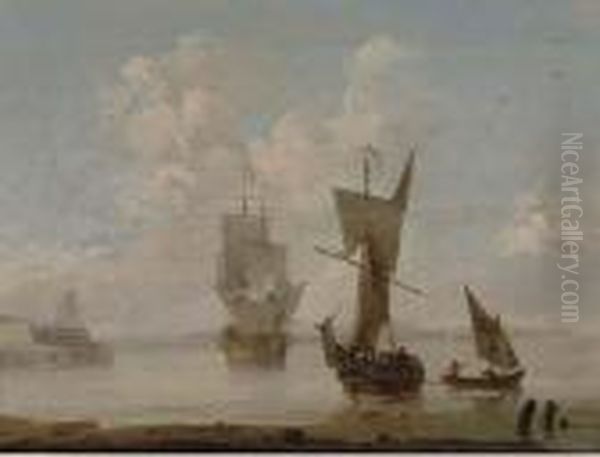 Arriving At The Anchorage In A Calm Oil Painting by Peter Monamy