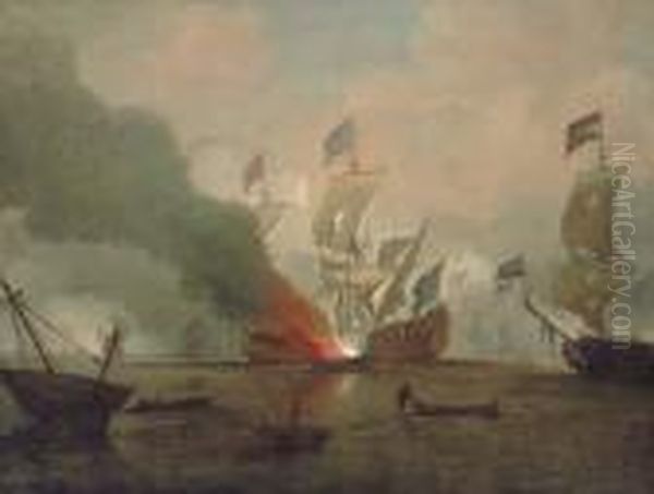 The Destruction Of The Royal James At The Battle Of Solebay, 3rdmay 1672 Oil Painting by Peter Monamy