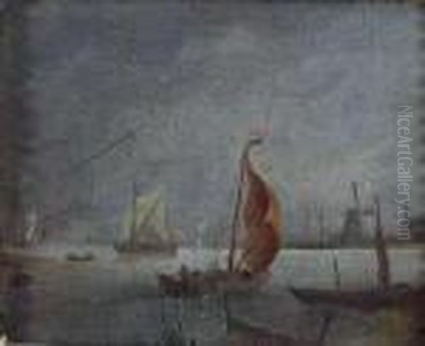 Fishing Boats Off The Dutch Coast Oil Painting by Peter Monamy