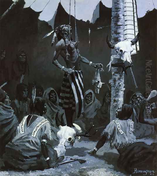 Mandan Initiation Ceremony (the Sundance) Oil Painting by Frederic Remington