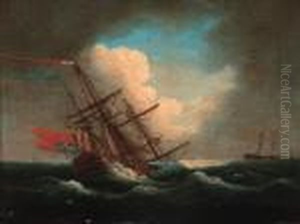 A Frigate In Distress Oil Painting by Peter Monamy