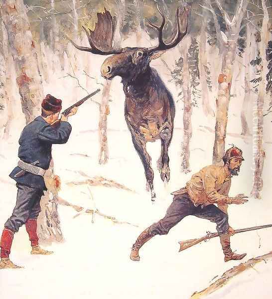 The Moose Hunt Oil Painting by Frederic Remington