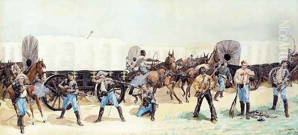 Attack On The Supply Train Oil Painting by Frederic Remington