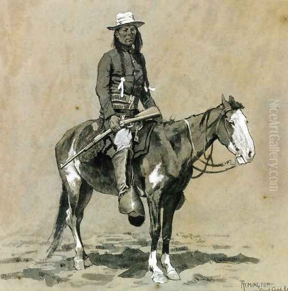 Indian Scout at Fort Reno Oil Painting by Frederic Remington