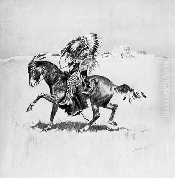 A Cheyenne Warrior Oil Painting by Frederic Remington