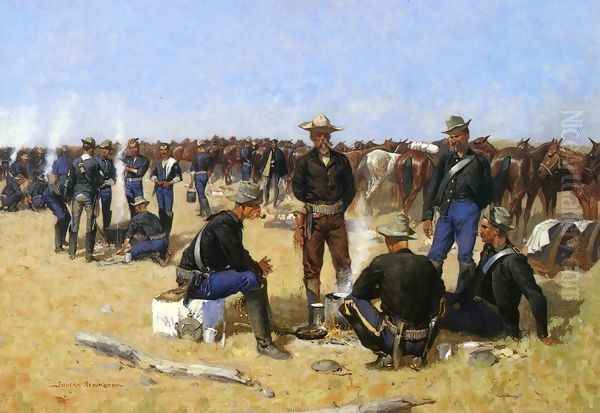 A Cavalryman's Breakfast on the Plains Oil Painting by Frederic Remington