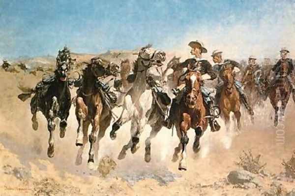 Dismounted, The Fourth Trooper Moving the Led Horses Oil Painting by Frederic Remington