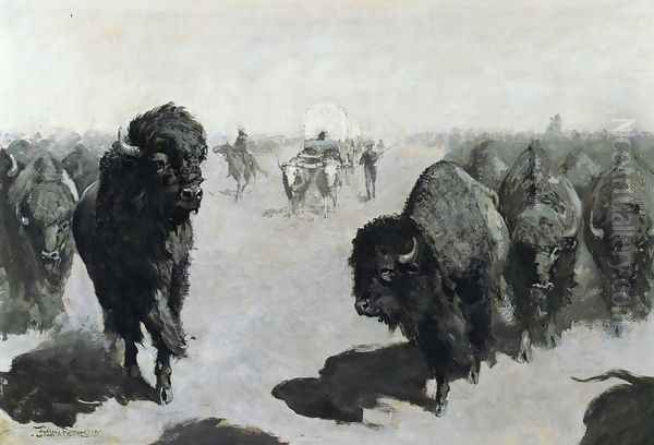 Lane through the Buffalo Herd Oil Painting by Frederic Remington