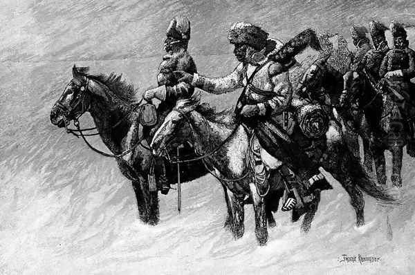 Canadian Mounted Police on a Winter Expedition Oil Painting by Frederic Remington