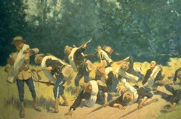 Scream of Shrapnel at San Juan Hill, Cuba Oil Painting by Frederic Remington