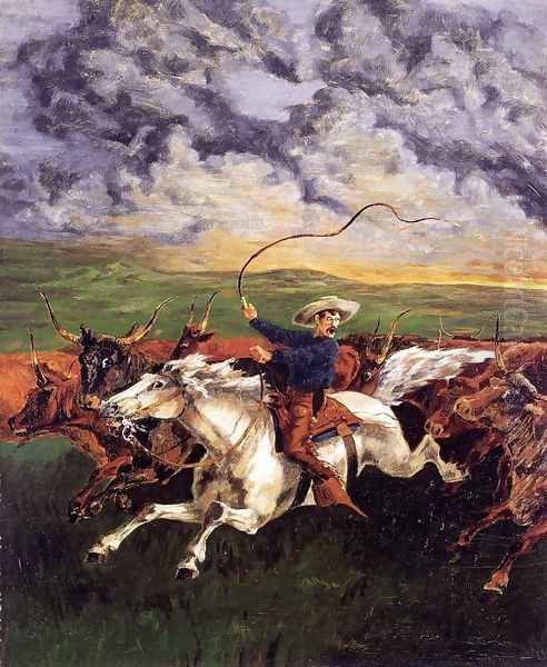 Prarie Fire Oil Painting by Frederic Remington