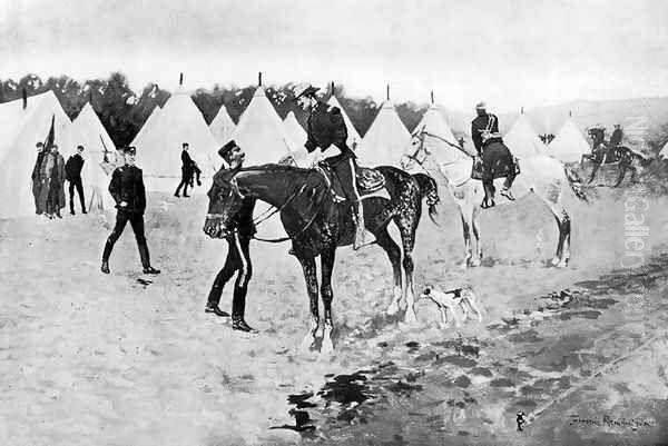 A Modern Cavalry Camp Oil Painting by Frederic Remington