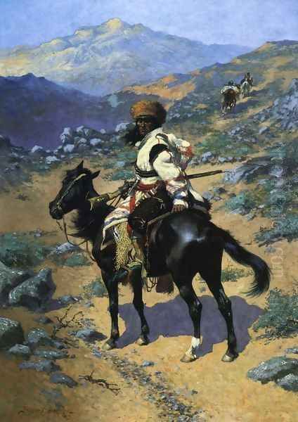 An Indian Trapper Oil Painting by Frederic Remington