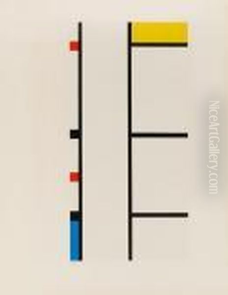 Verticale Rouge, Bleue, Jaune Oil Painting by Piet Mondrian