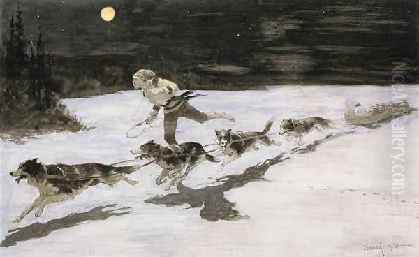 Huskie Dogs on the Frozen Highway Oil Painting by Frederic Remington