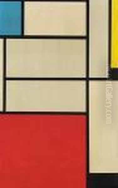 Nach - Composition With Red Square Oil Painting by Piet Mondrian