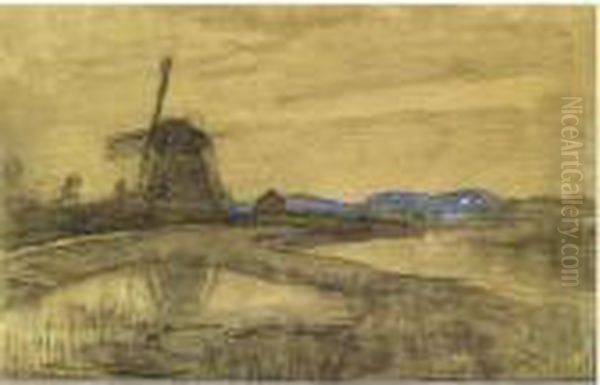 The Oostzijdse Windmill On Het Gein Near Abcoude Oil Painting by Piet Mondrian