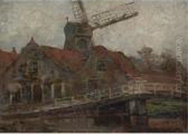 Houses And Paltrok Mill On The Voorweg Oil Painting by Piet Mondrian