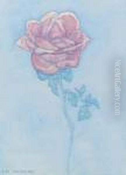 Rose Oil Painting by Piet Mondrian