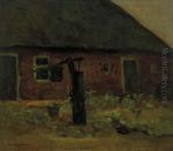 Brabant Farm Building With Pump Oil Painting by Piet Mondrian