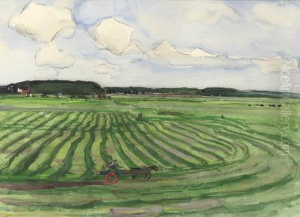 Landscape With Mowed Field Ii Oil Painting by Piet Mondrian