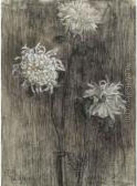 Three Chysanthemums Oil Painting by Piet Mondrian