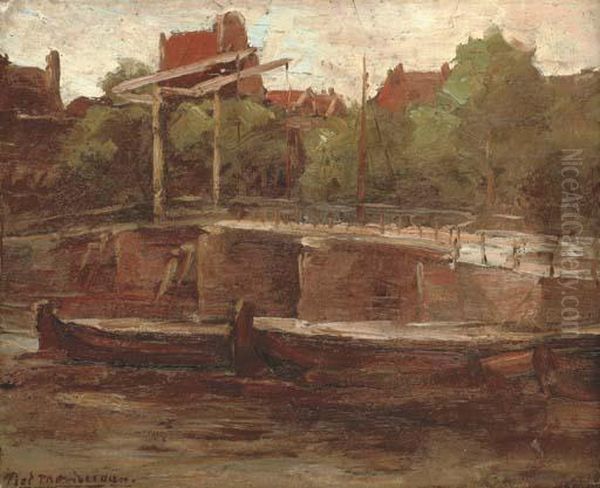 Waals-eilandgracht With Bridge And Flat Barges Oil Painting by Piet Mondrian