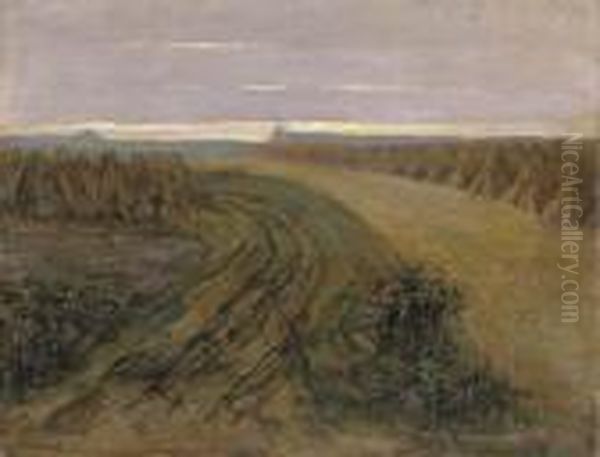 Fields With Stacked Sheaves Of Rye Oil Painting by Piet Mondrian