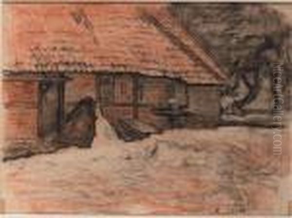 Side View Of A Farmbuilding In Winterwijk Oil Painting by Piet Mondrian